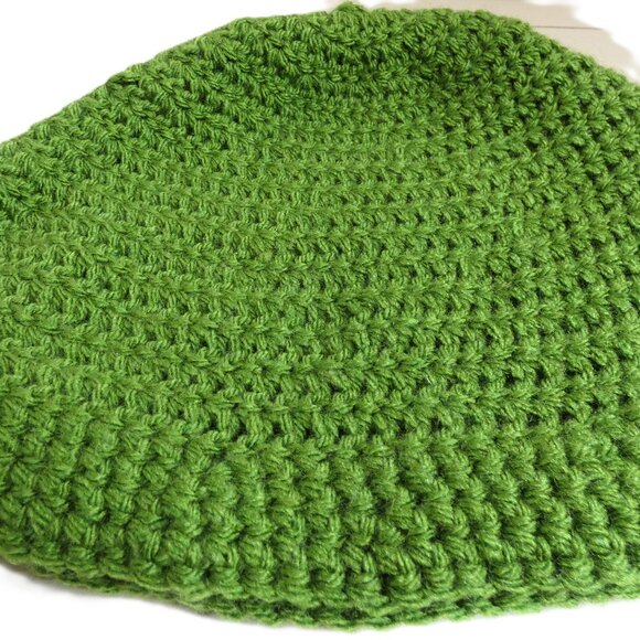 Dark Green Bucket Hat OS Handmade Crochet Hand Knit Roll Up Beanie Spring Garden - Picture 9 of 9